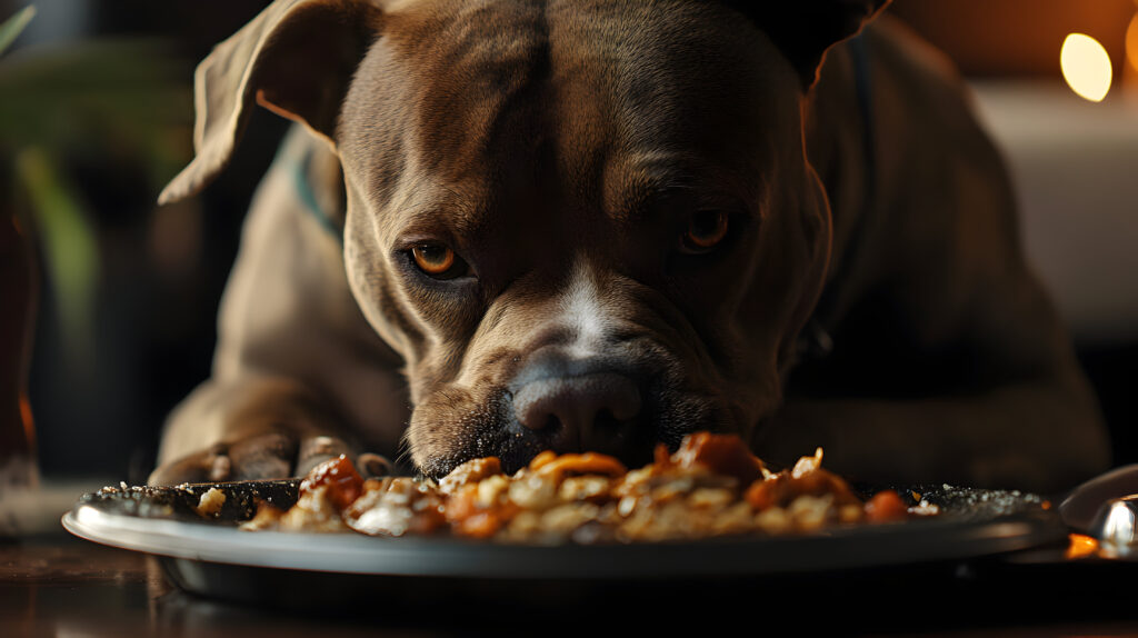 Dog indulging in a delectable meal, captured in a heartwarming, close-up portrait scene